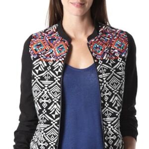 NEW! ONQUE WOMAN Tribal Bomber Style Zip-Up Coat Jacket 2X.